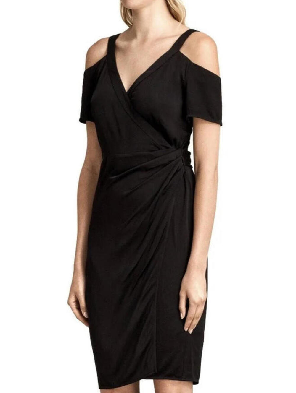 NWT ALL SAINTS Cadia Cold Shoulder Wrap Cocktail Dress Black Size 4 $285 Holiday